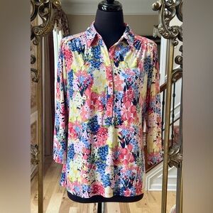 Floral Button-Front Women’s Blouse in Pink Multi Size L New no Tag